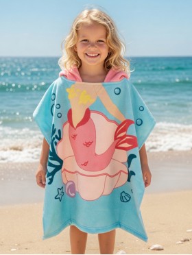 Kids Mermaid Patterned Hoodie Towel